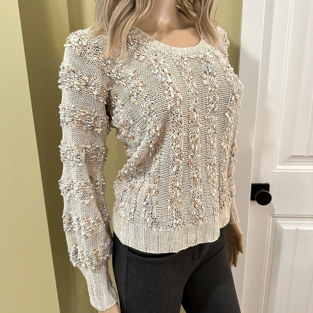 Vintage Hand Knit Textured Crew Neck Sweater Women’s Small Cotton Linen